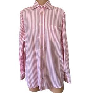Seaward And Stearn London Long Sleeve Button Down Dress Shirt Pink White…